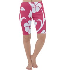 Pink Hawaiian Flower White Cropped Leggings 