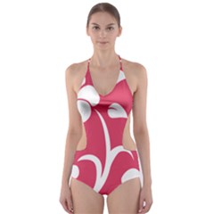 Pink Hawaiian Flower White Cut-out One Piece Swimsuit by Mariart