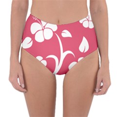 Pink Hawaiian Flower White Reversible High-waist Bikini Bottoms