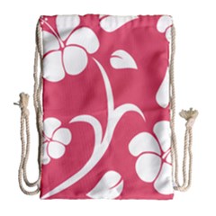 Pink Hawaiian Flower White Drawstring Bag (large) by Mariart