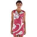 Pink Hawaiian Flower White Wrap Front Bodycon Dress View1