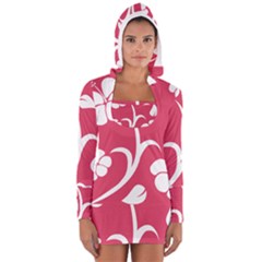 Pink Hawaiian Flower White Women s Long Sleeve Hooded T-shirt