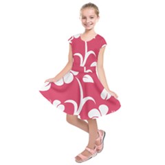 Pink Hawaiian Flower White Kids  Short Sleeve Dress by Mariart