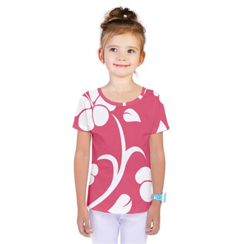 Pink Hawaiian Flower White Kids  One Piece Tee by Mariart