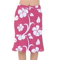 Pink Hawaiian Flower White Mermaid Skirt