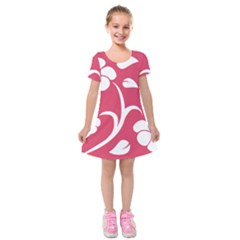 Pink Hawaiian Flower White Kids  Short Sleeve Velvet Dress by Mariart