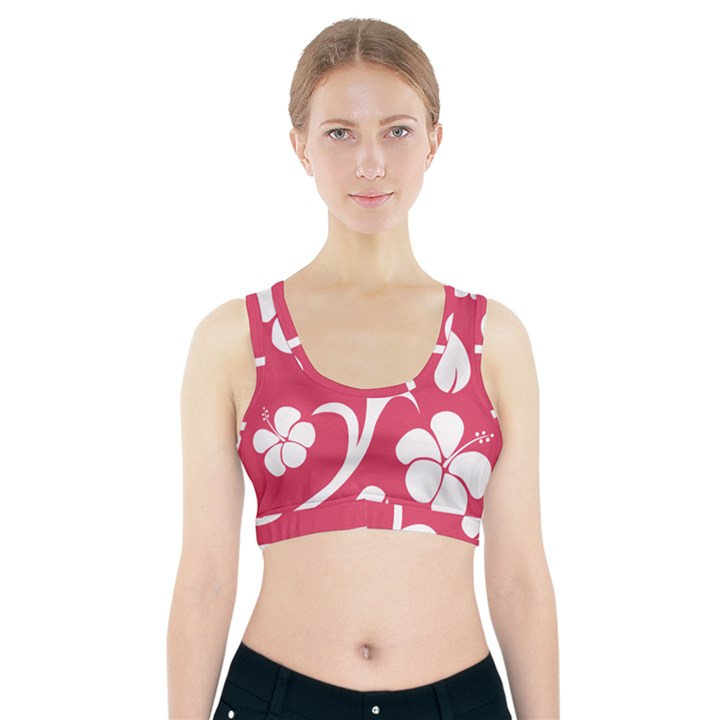 Pink Hawaiian Flower White Sports Bra With Pocket