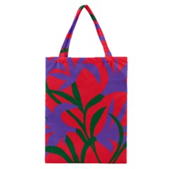 Purple Flower Red Background Classic Tote Bag by Mariart