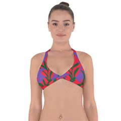 Purple Flower Red Background Halter Neck Bikini Top