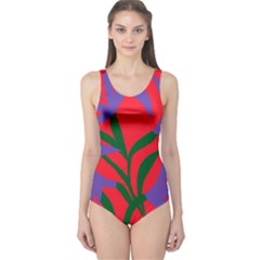 Purple Flower Red Background One Piece Swimsuit by Mariart