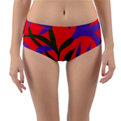 Purple Flower Red Background Reversible Mid-waist Bikini Bottoms by Mariart