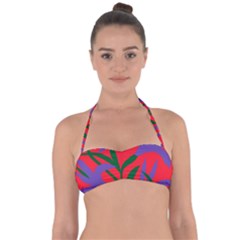 Purple Flower Red Background Halter Bandeau Bikini Top