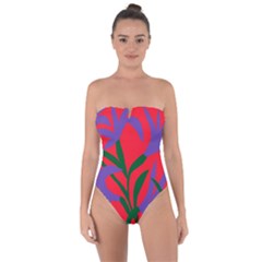 Purple Flower Red Background Tie Back One Piece Swimsuit