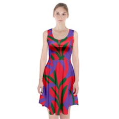 Purple Flower Red Background Racerback Midi Dress