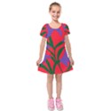 Purple Flower Red Background Kids  Short Sleeve Velvet Dress View1