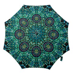 Peacock Throne Flower Green Tie Dye Kaleidoscope Opaque Color Hook Handle Umbrellas (large)