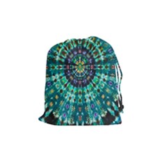 Peacock Throne Flower Green Tie Dye Kaleidoscope Opaque Color Drawstring Pouches (medium)  by Mariart