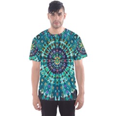 Peacock Throne Flower Green Tie Dye Kaleidoscope Opaque Color Men s Sports Mesh Tee