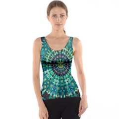 Peacock Throne Flower Green Tie Dye Kaleidoscope Opaque Color Tank Top by Mariart