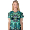 Peacock Throne Flower Green Tie Dye Kaleidoscope Opaque Color Women s V-Neck Sport Mesh Tee View1