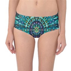 Peacock Throne Flower Green Tie Dye Kaleidoscope Opaque Color Mid-waist Bikini Bottoms by Mariart