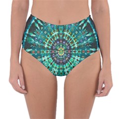 Peacock Throne Flower Green Tie Dye Kaleidoscope Opaque Color Reversible High-waist Bikini Bottoms