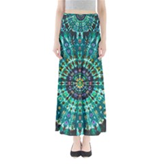 Peacock Throne Flower Green Tie Dye Kaleidoscope Opaque Color Full Length Maxi Skirt