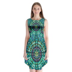 Peacock Throne Flower Green Tie Dye Kaleidoscope Opaque Color Sleeveless Chiffon Dress   by Mariart