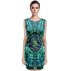 Peacock Throne Flower Green Tie Dye Kaleidoscope Opaque Color Sleeveless Velvet Midi Dress by Mariart