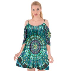 Peacock Throne Flower Green Tie Dye Kaleidoscope Opaque Color Cutout Spaghetti Strap Chiffon Dress by Mariart