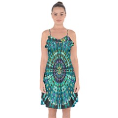 Peacock Throne Flower Green Tie Dye Kaleidoscope Opaque Color Ruffle Detail Chiffon Dress by Mariart