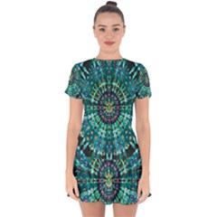 Peacock Throne Flower Green Tie Dye Kaleidoscope Opaque Color Drop Hem Mini Chiffon Dress by Mariart