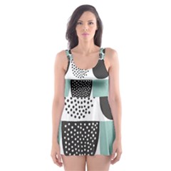 Sugar Blue Fabric Polka Dots Circle Skater Dress Swimsuit