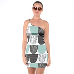 Sugar Blue Fabric Polka Dots Circle One Soulder Bodycon Dress