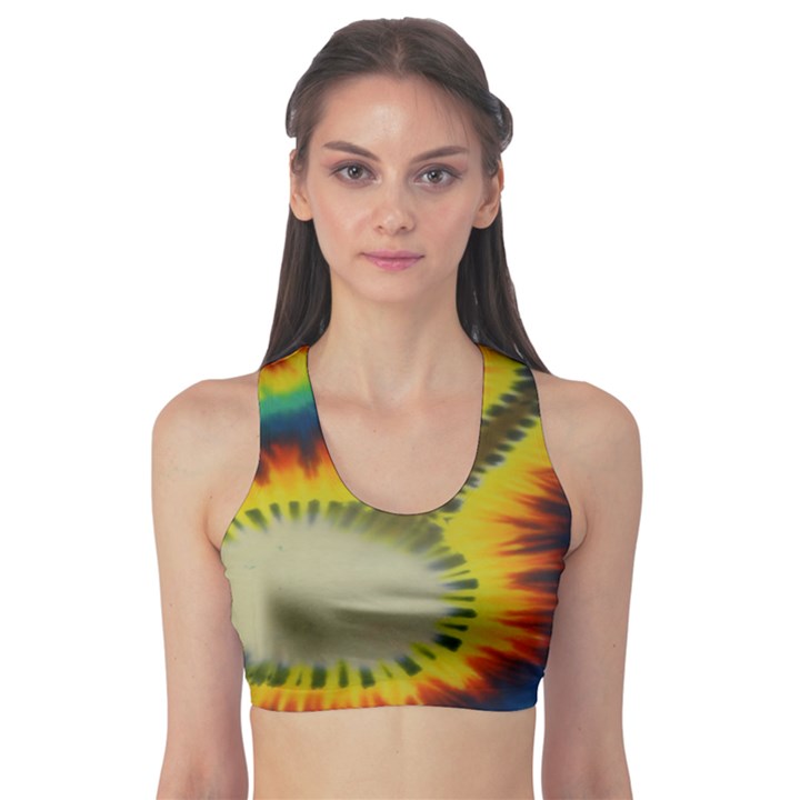 Red Blue Yellow Green Medium Rainbow Tie Dye Kaleidoscope Opaque Color Sports Bra