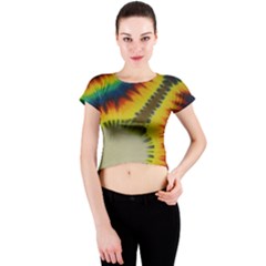 Red Blue Yellow Green Medium Rainbow Tie Dye Kaleidoscope Opaque Color Crew Neck Crop Top