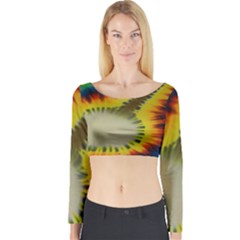 Red Blue Yellow Green Medium Rainbow Tie Dye Kaleidoscope Opaque Color Long Sleeve Crop Top