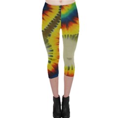 Red Blue Yellow Green Medium Rainbow Tie Dye Kaleidoscope Opaque Color Capri Leggings  by Mariart