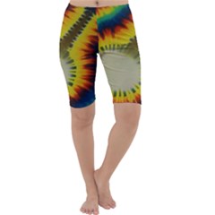 Red Blue Yellow Green Medium Rainbow Tie Dye Kaleidoscope Opaque Color Cropped Leggings  by Mariart