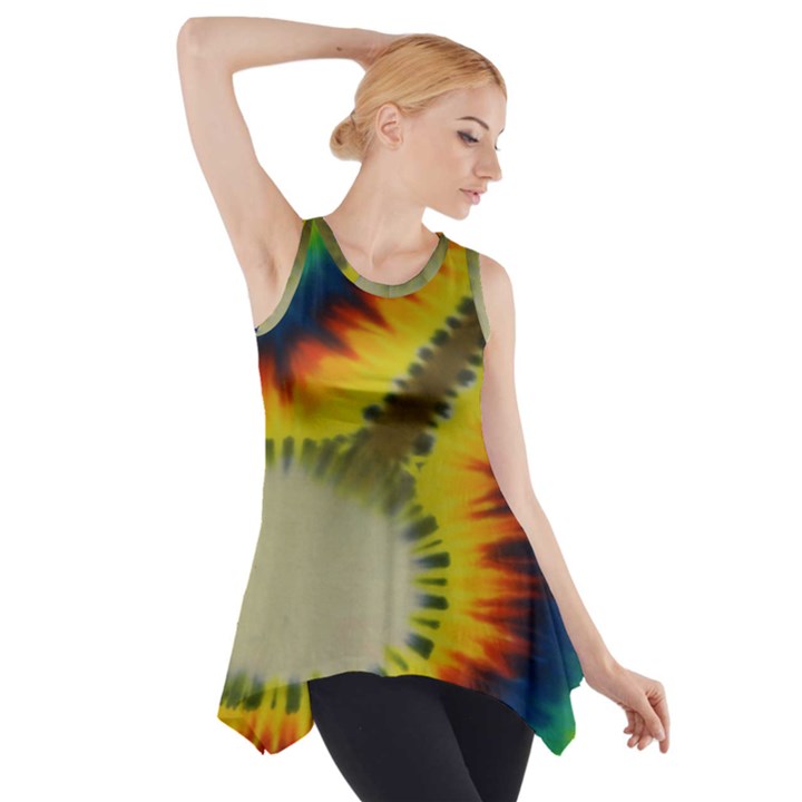 Red Blue Yellow Green Medium Rainbow Tie Dye Kaleidoscope Opaque Color Side Drop Tank Tunic