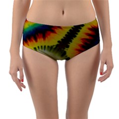 Red Blue Yellow Green Medium Rainbow Tie Dye Kaleidoscope Opaque Color Reversible Mid-waist Bikini Bottoms