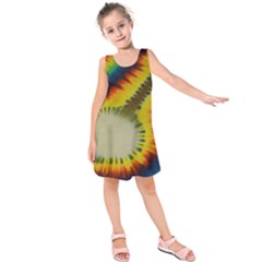 Red Blue Yellow Green Medium Rainbow Tie Dye Kaleidoscope Opaque Color Kids  Sleeveless Dress