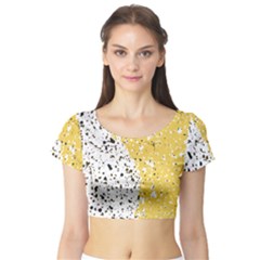 Spot Polka Dots Orange Black Short Sleeve Crop Top (tight Fit) by Mariart