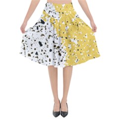 Spot Polka Dots Orange Black Flared Midi Skirt