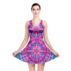 Red Blue Tie Dye Kaleidoscope Opaque Color Circle Reversible Skater Dress by Mariart