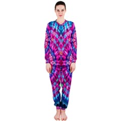 Red Blue Tie Dye Kaleidoscope Opaque Color Circle Onepiece Jumpsuit (ladies)  by Mariart