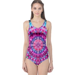 Red Blue Tie Dye Kaleidoscope Opaque Color Circle One Piece Swimsuit