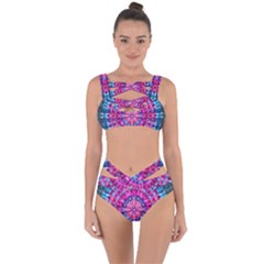 Red Blue Tie Dye Kaleidoscope Opaque Color Circle Bandaged Up Bikini Set 