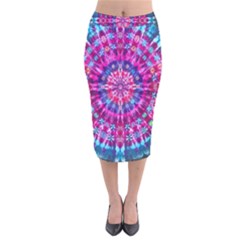 Red Blue Tie Dye Kaleidoscope Opaque Color Circle Velvet Midi Pencil Skirt by Mariart