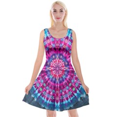 Red Blue Tie Dye Kaleidoscope Opaque Color Circle Reversible Velvet Sleeveless Dress